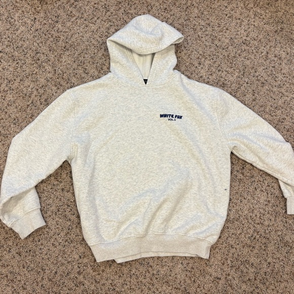 White Fox Hoodie in Light Gray Heather with Navy Puff Print - Picture 3 of 6